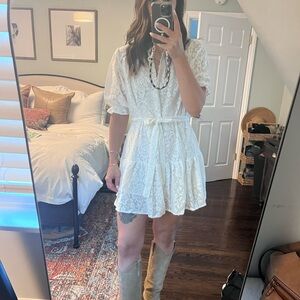 NWOT Umgee 100% cotton belted lace puff sleeve mini dress size medium